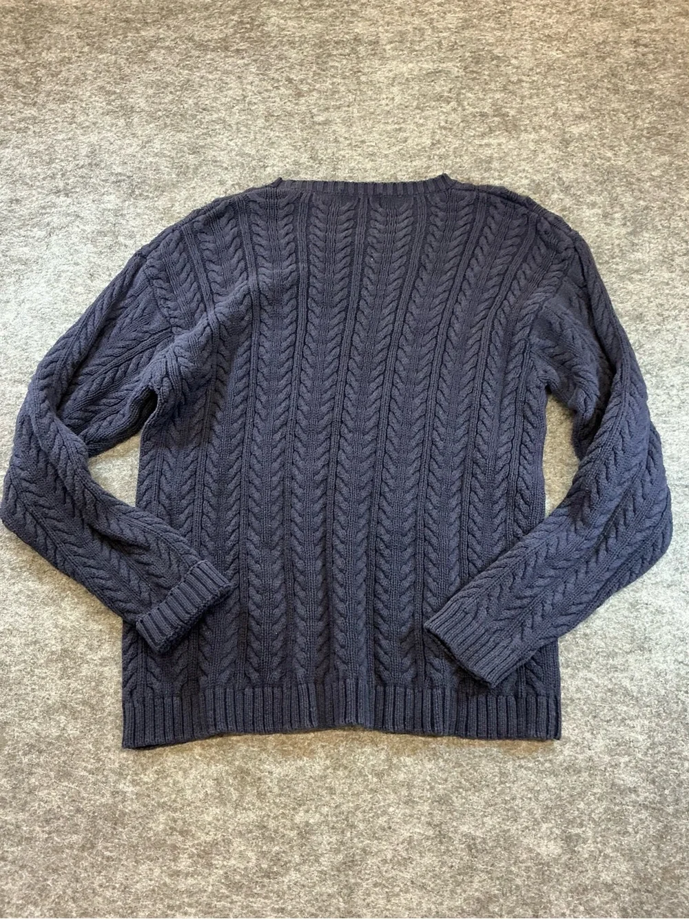 Eddie Bauer Cotton Navy Cable Crewneck Sweater Size XL - Picture 3 of 3